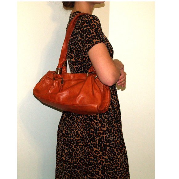 AVORIO - VERA PELLE - Orange Leather Shoulder Satchel - Made in Italy - Picture 2 of 13